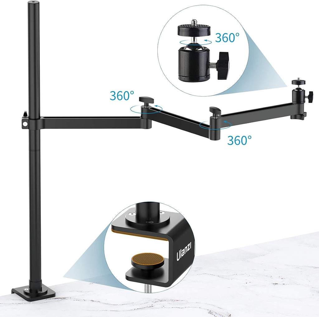 Camera Desk Mount Stand with Flexible Arm, Aluminum Articulated Arm with 360° Rotatable Ball Head E8320
