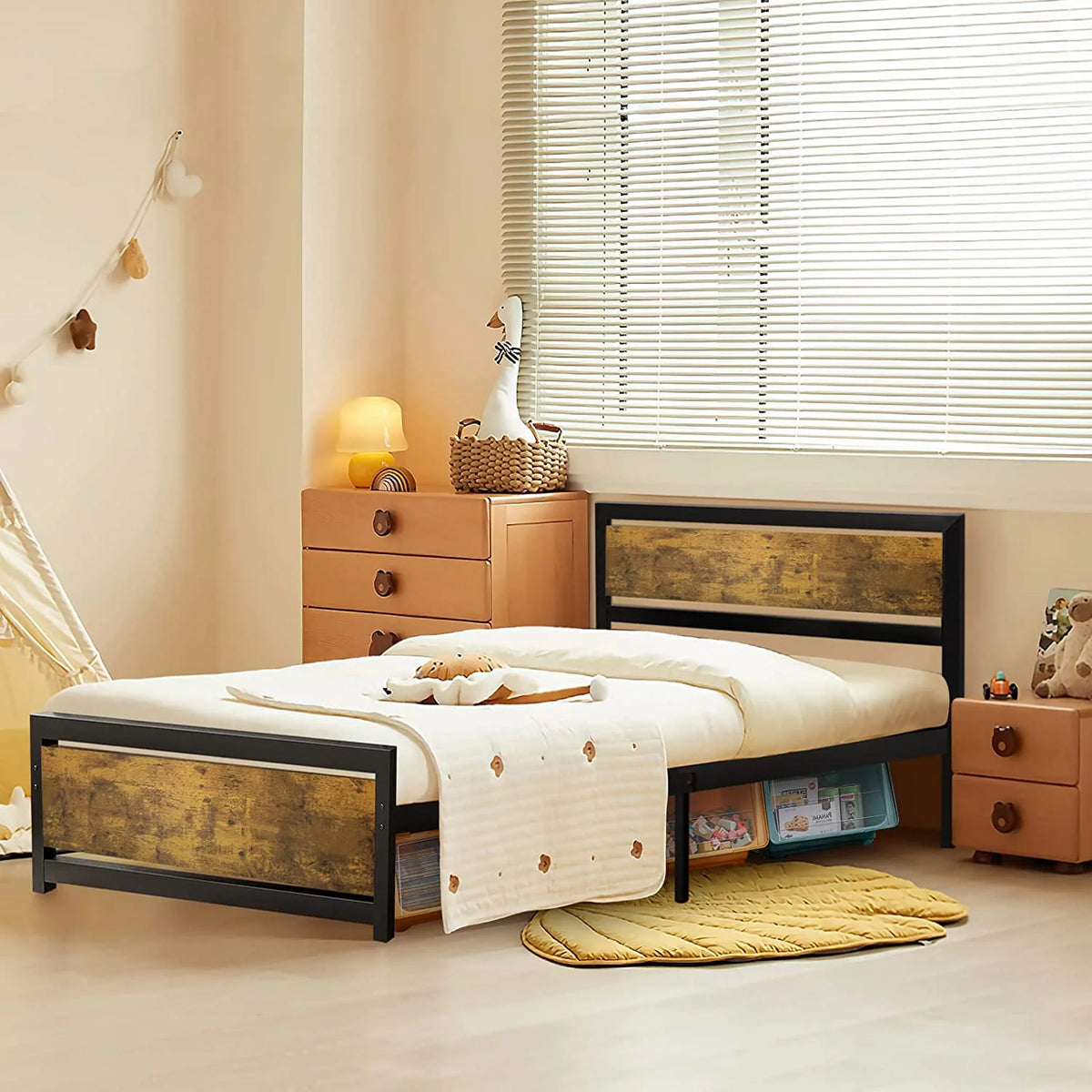 King Size Metal Bed Frame with Wood Headboard V40165