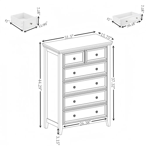 White 6 Drawer Dresser with Metal Handles R80996
