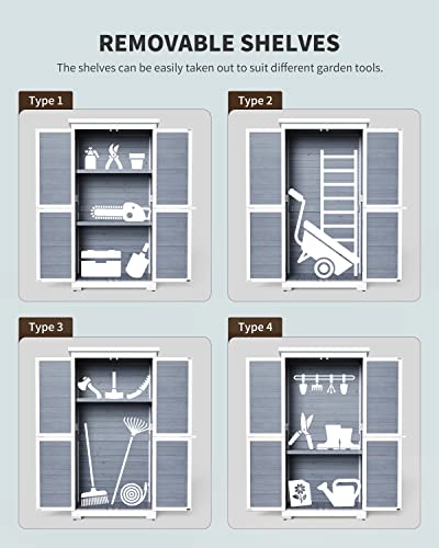 Outdoor Storage Cabinet with 3 Shelves, Double Lockable Wooden Garden Shed with Waterproof Roof P16053