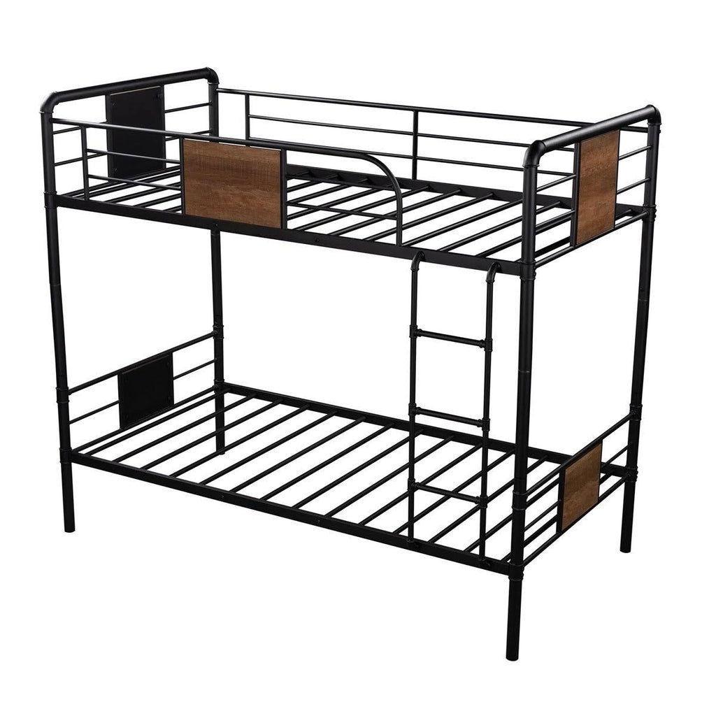 Black Metal and Wood Twin Over Twin Bunk Bed Q8597