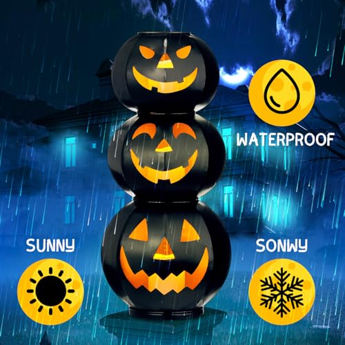 3 Tiers Black Metal Jack O Lanterns Light up Pumpkins with LED Candles S52210