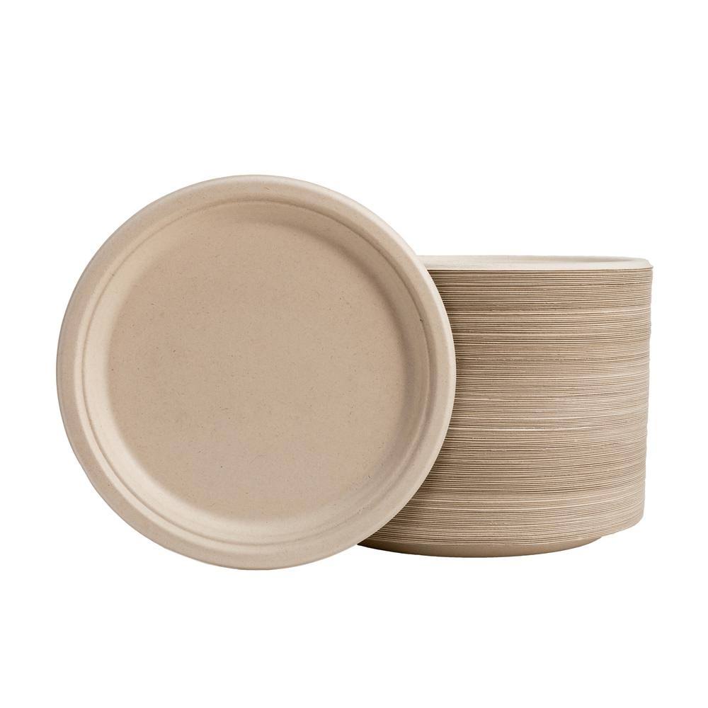 300 Pack Natural Compostable Sugarcane Plates H67447