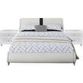 Queen White Platform Bedroom Set with Striped Headboard Q44261