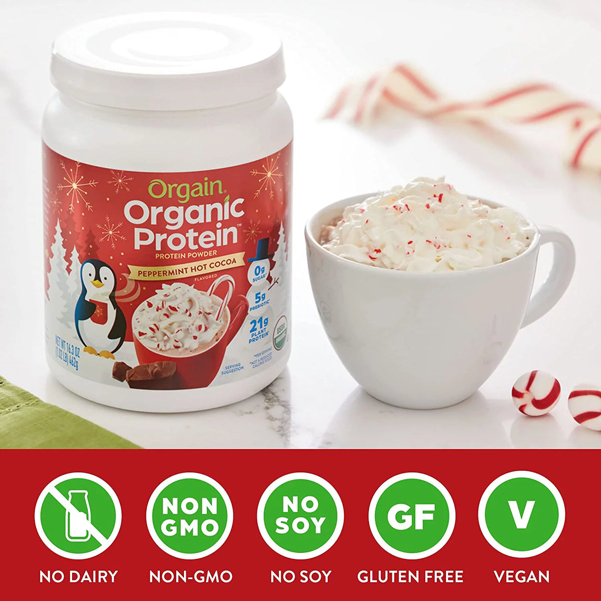 Peppermint Hot Cocoa Organic Plant Based Protein Powder, 1.02 Lb Z4450