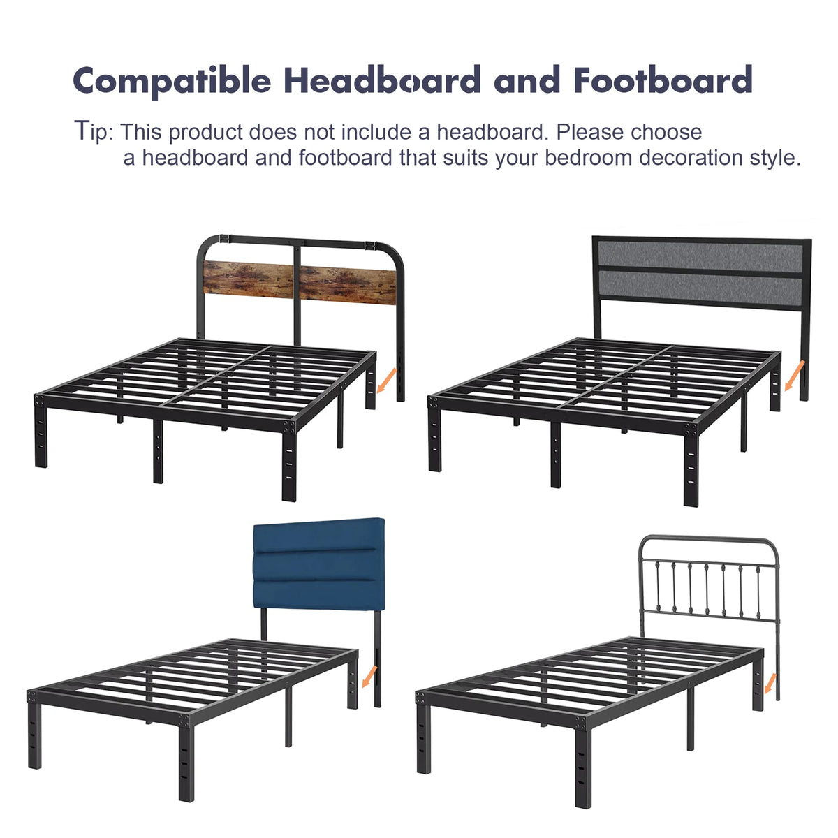 14" Queen Metal Bed Frame with Steel Slats P626806