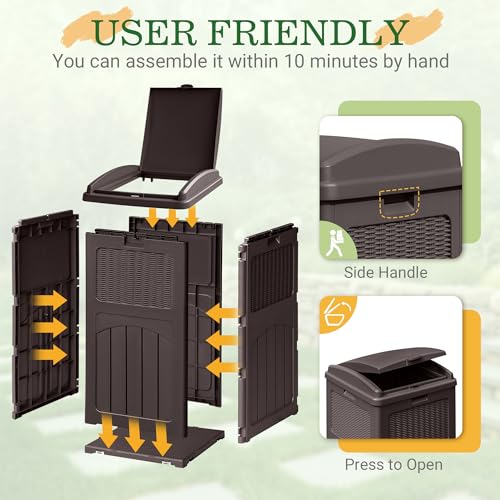 33 Gallon Dark Brown Outdoor Trash Can with Lid D80521