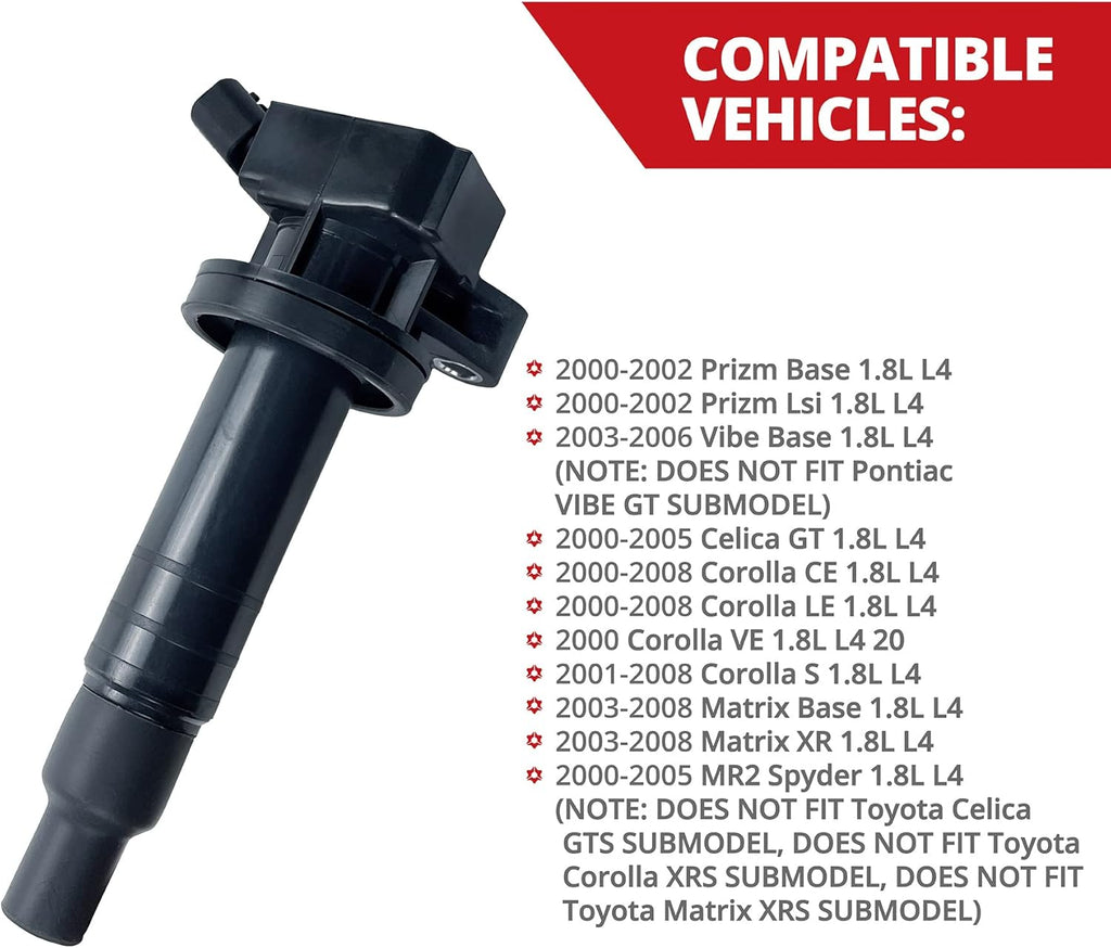 Set of 4 Ignition Coil for Toyota Celica Corolla Matrix MR2 1.8L L4, Chevrolet Prizm, Pontiac Vibe K91390