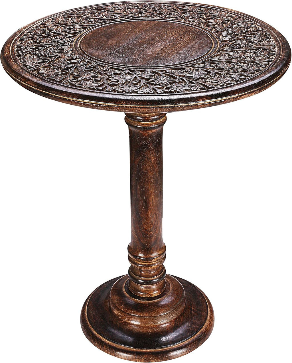 Solid Wood Hand Carved White Antique Accent Table A9857