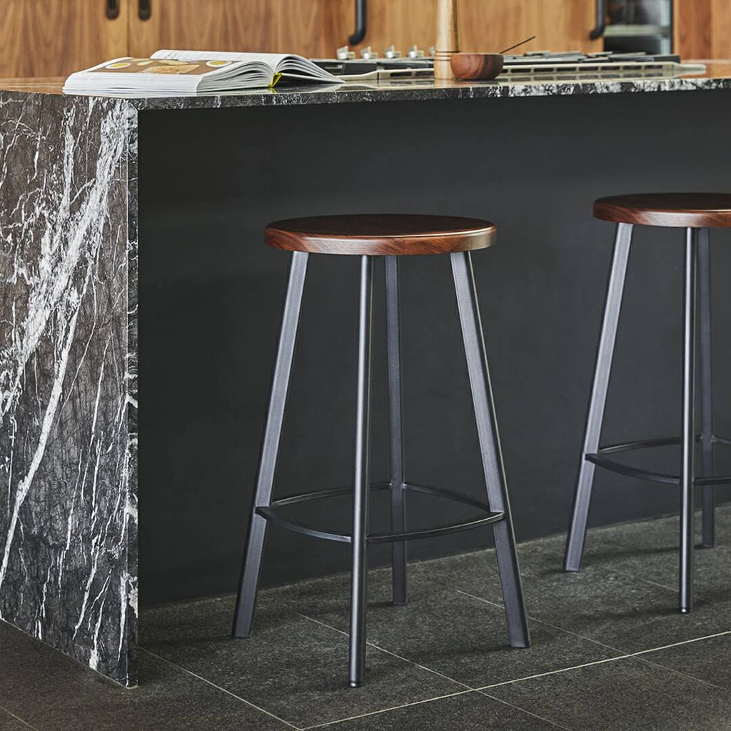Walnut Counter Stool with Black Metal Base U609