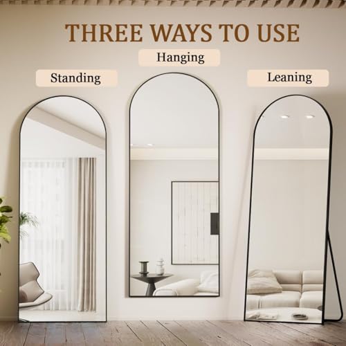 30"x71" Black Arched Full Length Mirror with Aluminum Alloy Frame I133