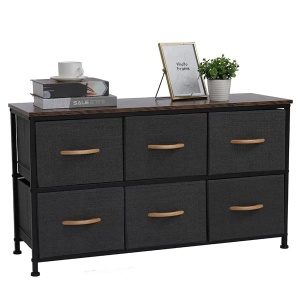 Gray 6 Drawer Fabric Dresser with Wooden Tabletop G92493