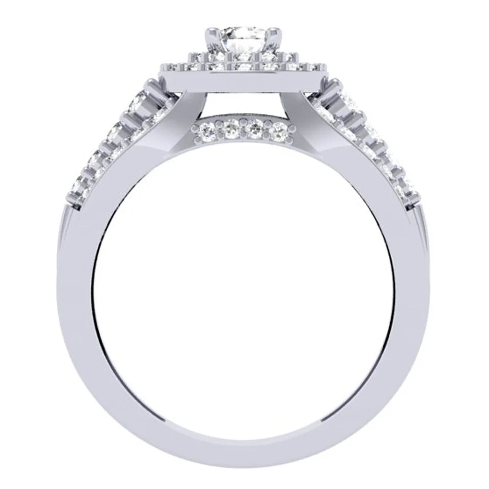 10K White Gold Diamond Halo Engagement Ring K4883