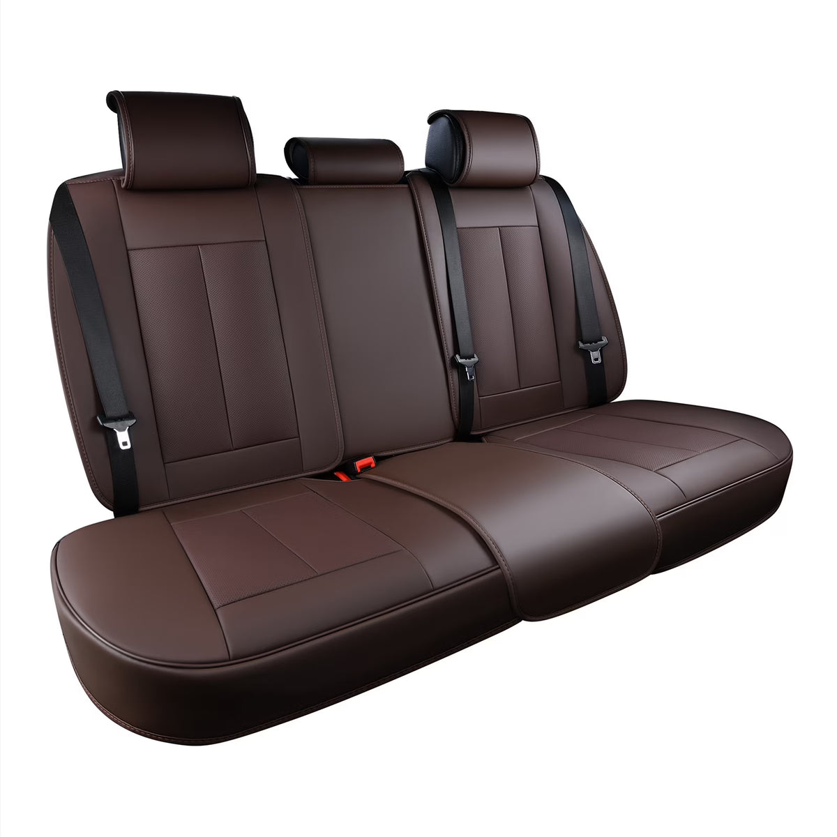 Brown Leather Rear Seat Covers Set, Waterproof Universal Fit S370379