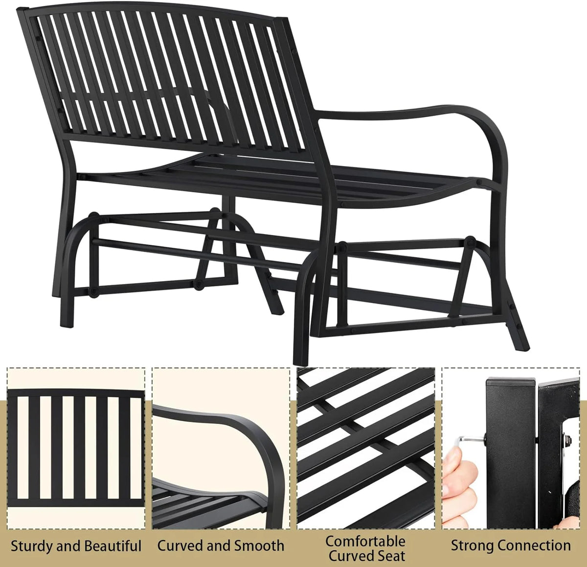 Black Metal Outdoor Glider Bench A341