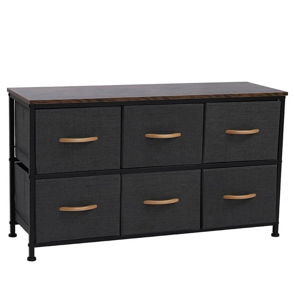 Gray 6 Drawer Fabric Dresser with Wooden Tabletop G92493
