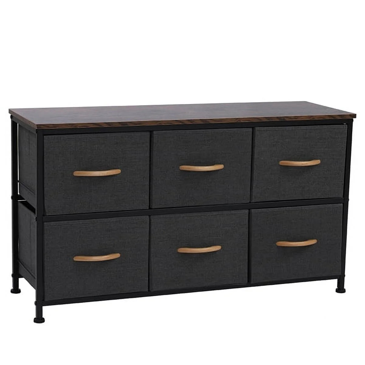 Gray 6 Drawer Fabric Dresser with Wooden Tabletop G92493