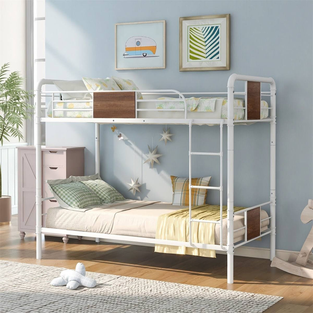 Black Metal and Wood Twin Over Twin Bunk Bed Q8597