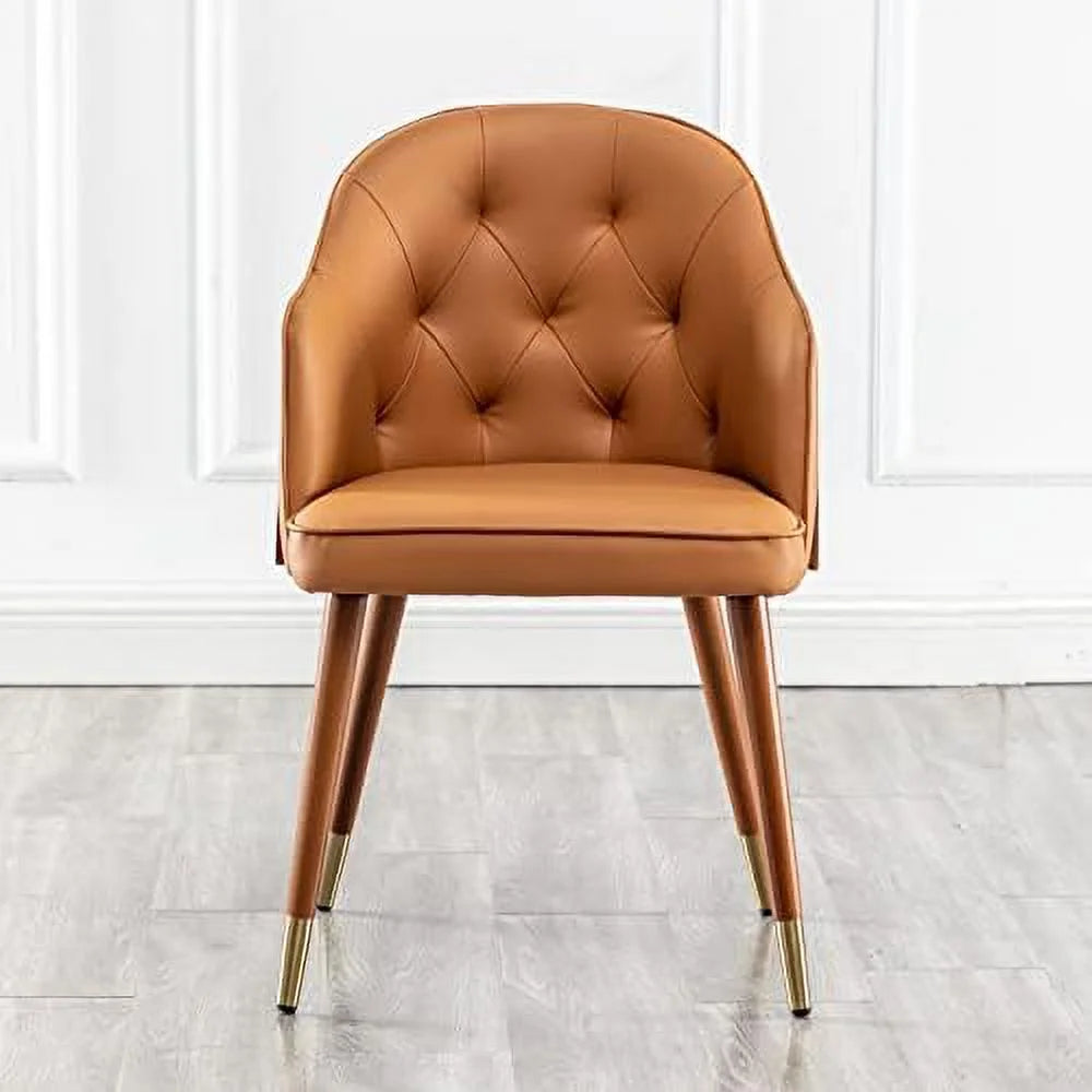 Orange Faux Leather Upholstered Dining Chairs with Walnut Wood Frame B522