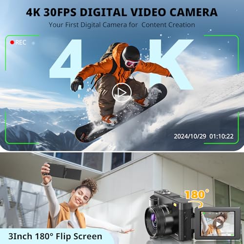 4K 48MP Compact Digital Camera with 16X Zoom, Black M802005