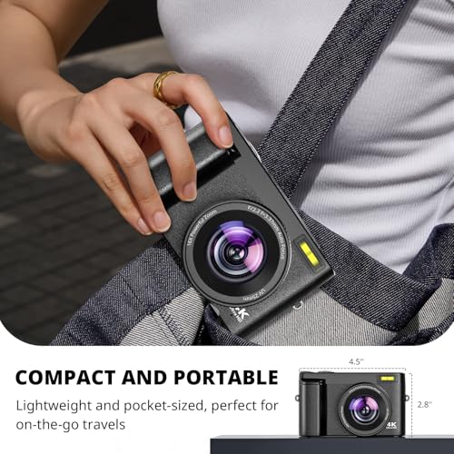 4K 48MP Compact Digital Camera with 16X Zoom, Black M802005
