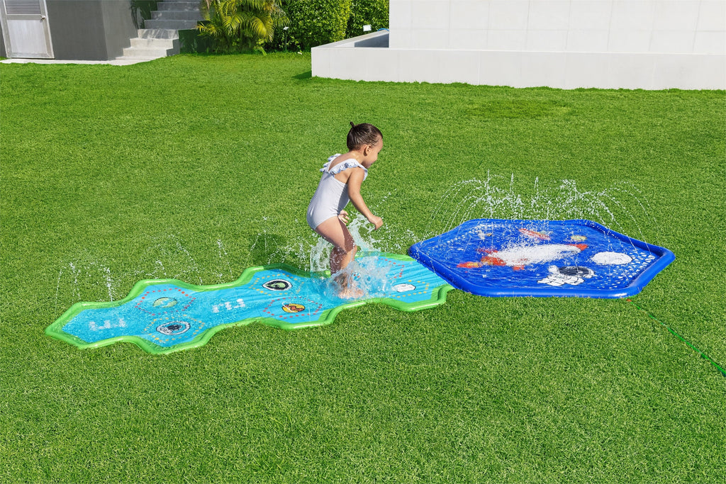 Kids Sprinkler Splash Pad and Inflatable Water Slide I56978