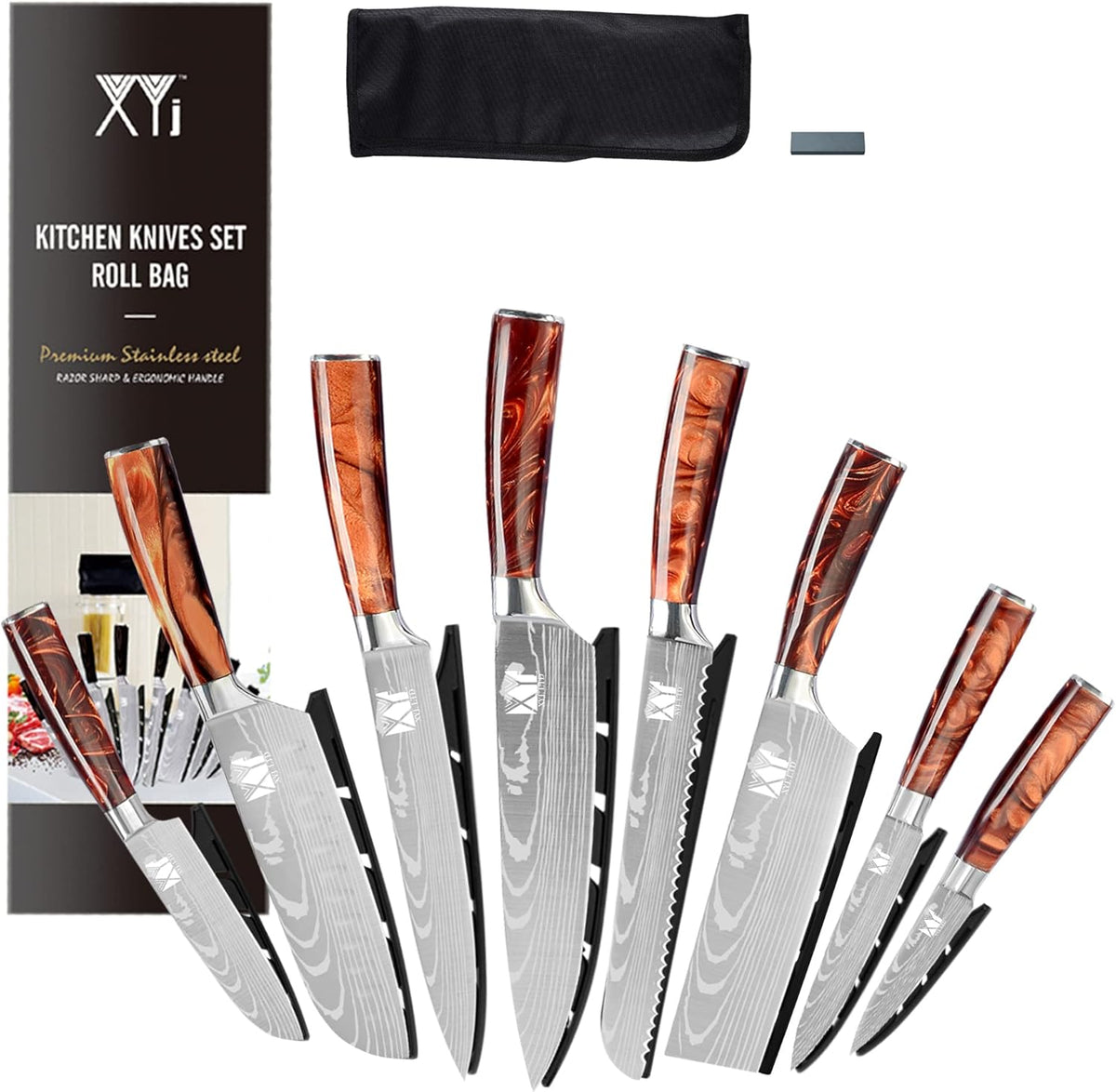 8 Piece Stainless Steel Chef Knife Set with Carry Case K6266