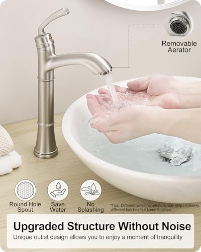 Brushed Nickel Single Handle Vessel Sink Faucet with Pop-Up Drain N22337