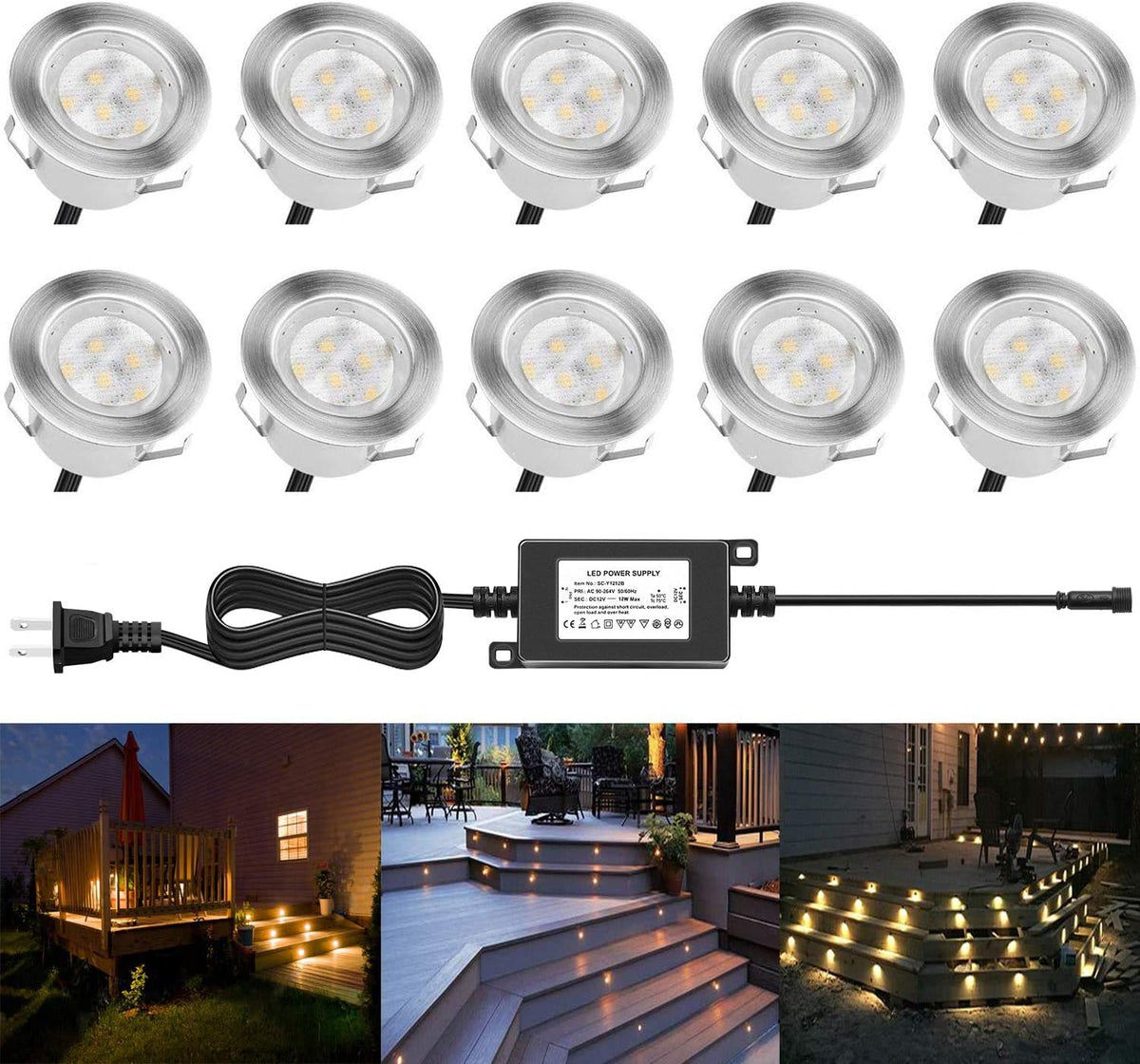 Low Voltage LED Deck Lighting Kit Stainless Steel RGB Waterproof Outdoor In-ground Lights Silver Border (30pack) B241