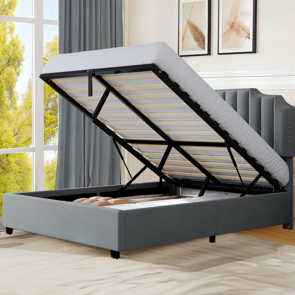 King Lift Up Storage Velvet Upholstered Platform Bed Frame G22868