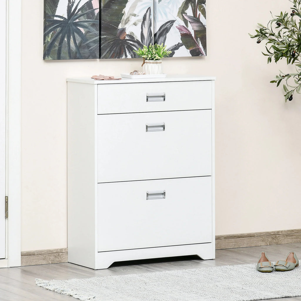 White 3-Drawer Shoe Cabinet with 2 Flip Doors B59766