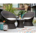3 Piece Brown Wicker Patio Swivel Chairs and Side Table Set I577517