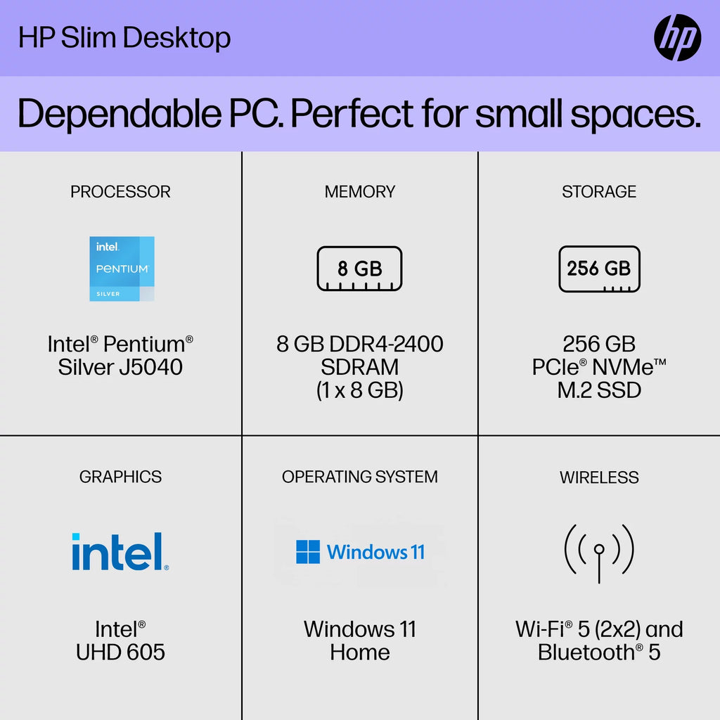 Black Intel Pentium 8GB 256GB SSD Windows 11 Desktop Tower J849