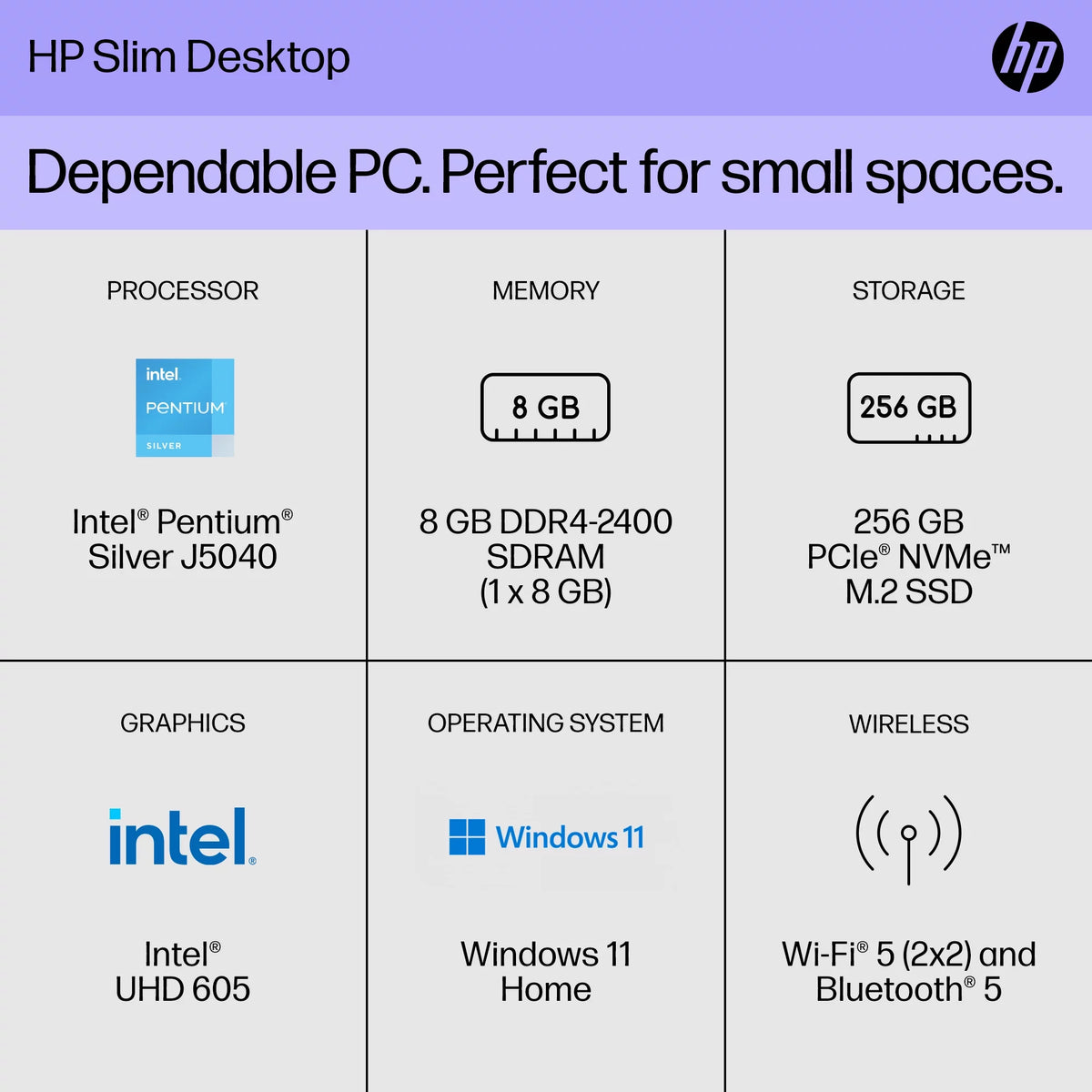 Black Intel Pentium 8GB 256GB SSD Windows 11 Desktop Tower J849
