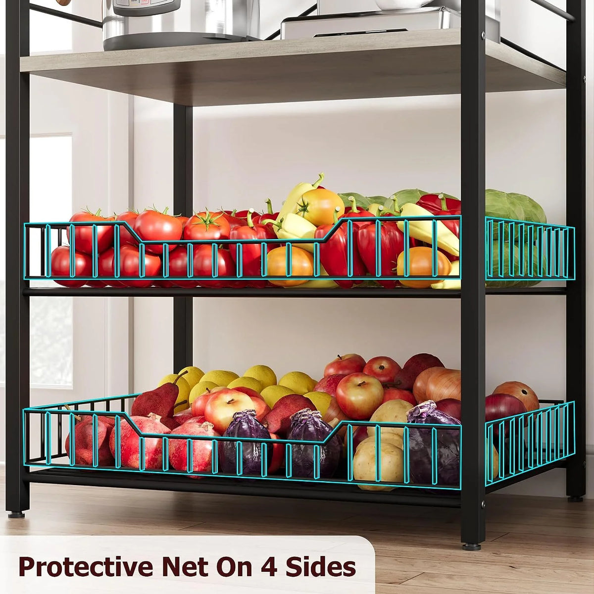 5-Tier Kitchen Utility Storage Shelf with 8 Hooks, Gray H38212