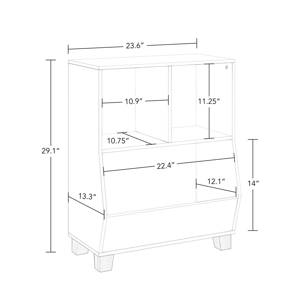 White Toy Organizer with 2 Gray Bins X932