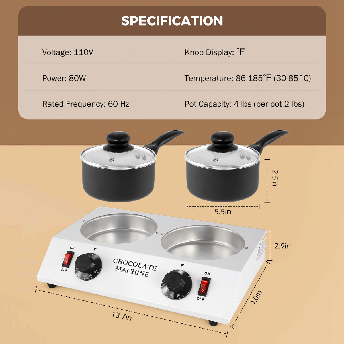 Chocolate Melting Pot, Double Pots Electric Melter A240