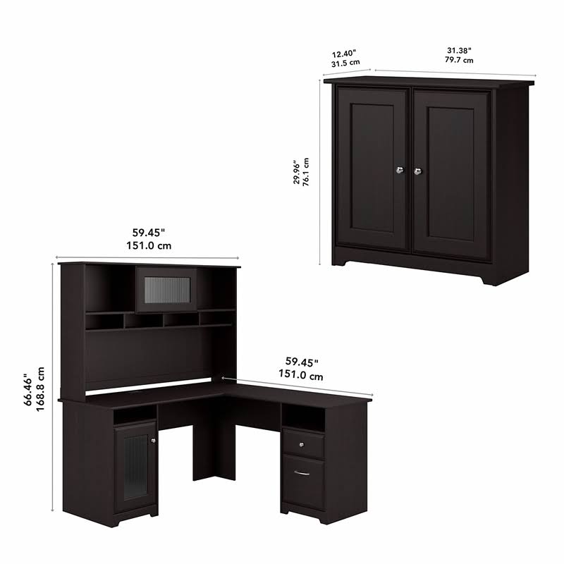 L Shaped Desk with Hutch and Low Storage Cabinet W155230