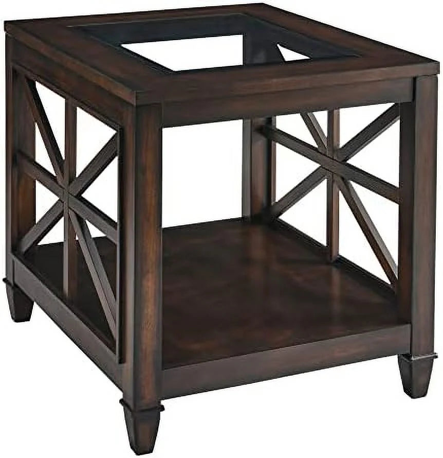 Rustic Brown End Table with Tempered Glass R3203