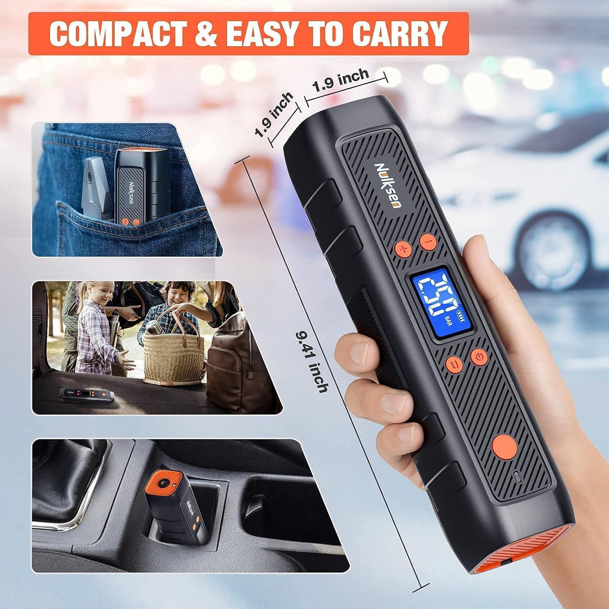 Tire Inflator Portable Air Compressor, 150PSI Cordless Tire Pump with 6000 mAh Rechargeable Lithium Battery, Pack of 2 J5018