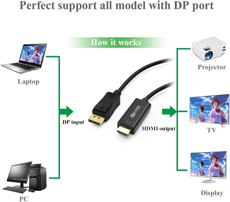 Display Port to HDMI Cable 6 feet 10-Pack U37220