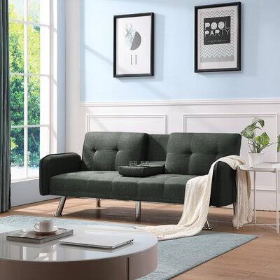 Dark Gray Linen Blend Futon Sofa Bed J90824