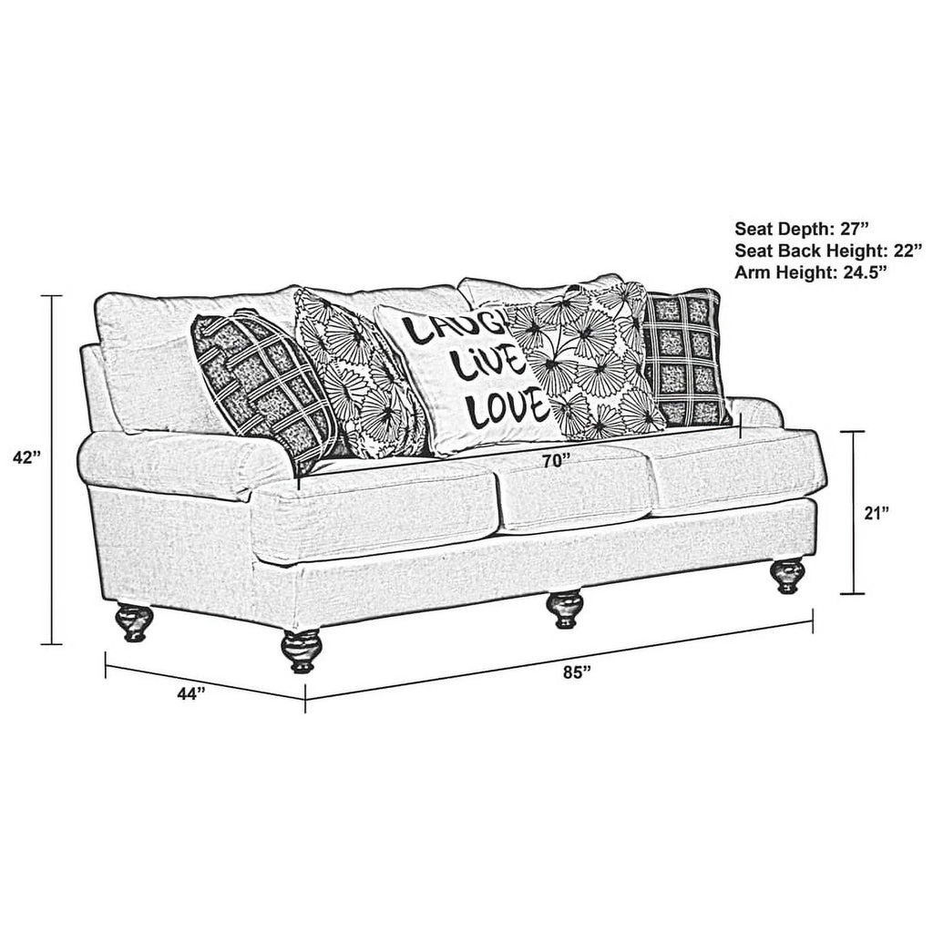 Ecru Off White Fabric 3 Seat Sofa with Accent Pillows F69427