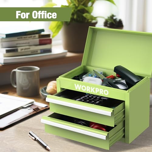 Mini Metal Tool Box with 2 Drawers and Top Storage, Cold Rolled Steel Toolbox A319