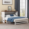White+Walnut Solid Wood Queen Size Murphy Bed with Storage Drawer Y565177