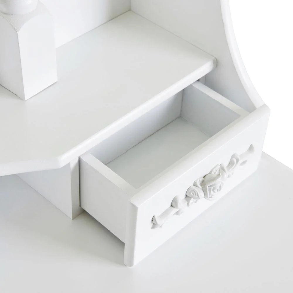 White Dressing Table and Stool Set with 4 Drawers & Mirror N102
