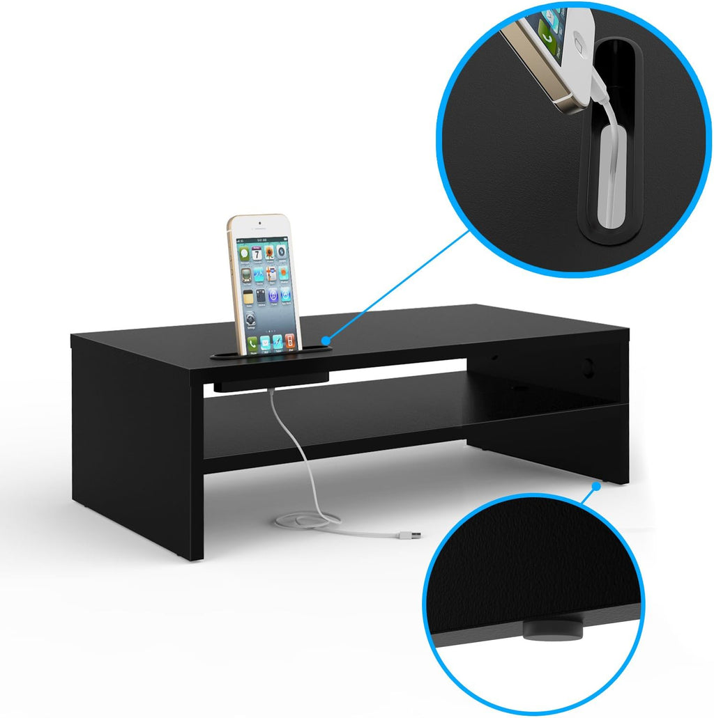 2 Tiers Wood Monitor Stand Riser with Storage Organizer F897188
