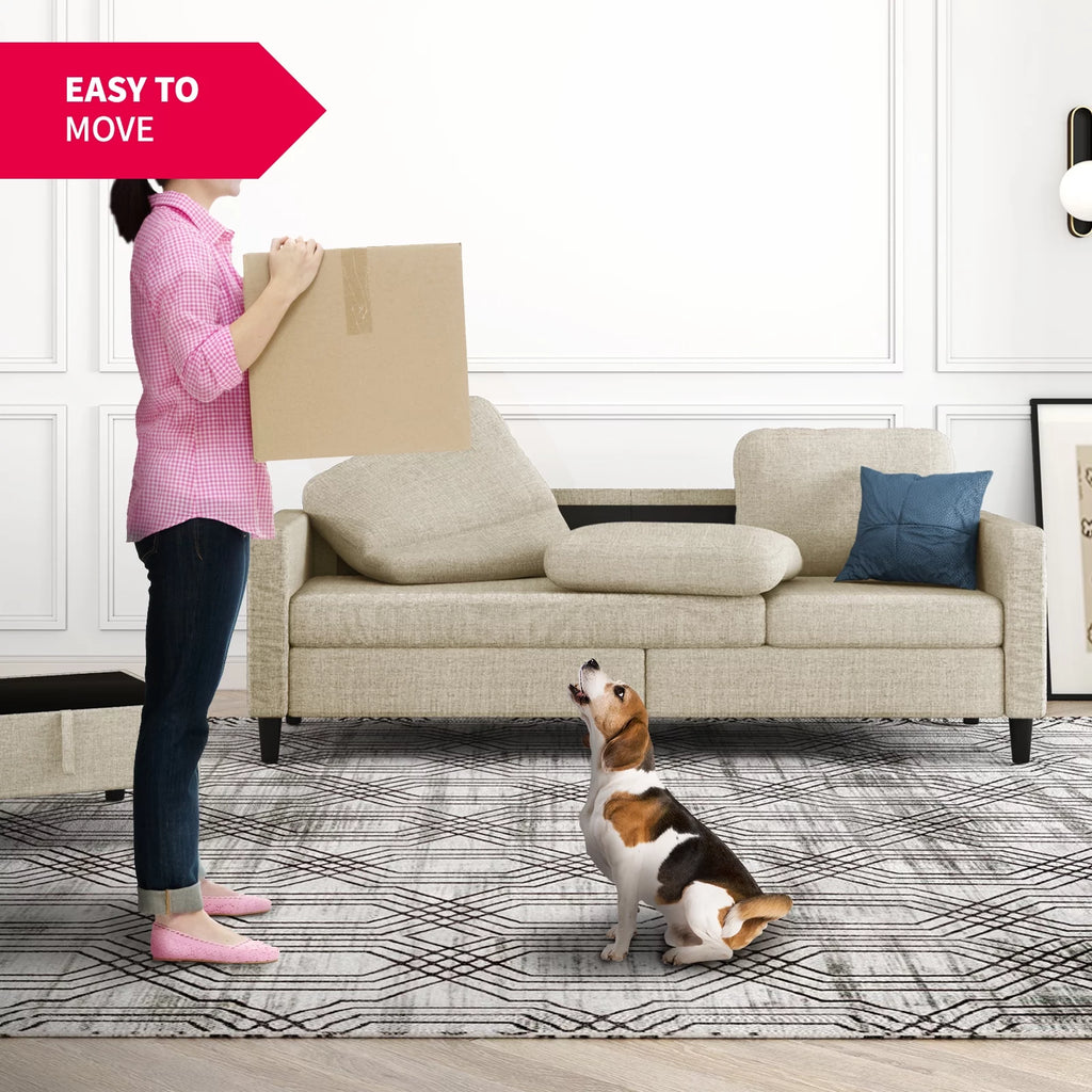 Beige Linen Sectional Sofa with Storage Ottoman K533