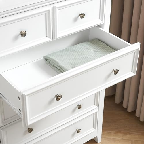 White 6 Drawer Dresser with Metal Handles R80996