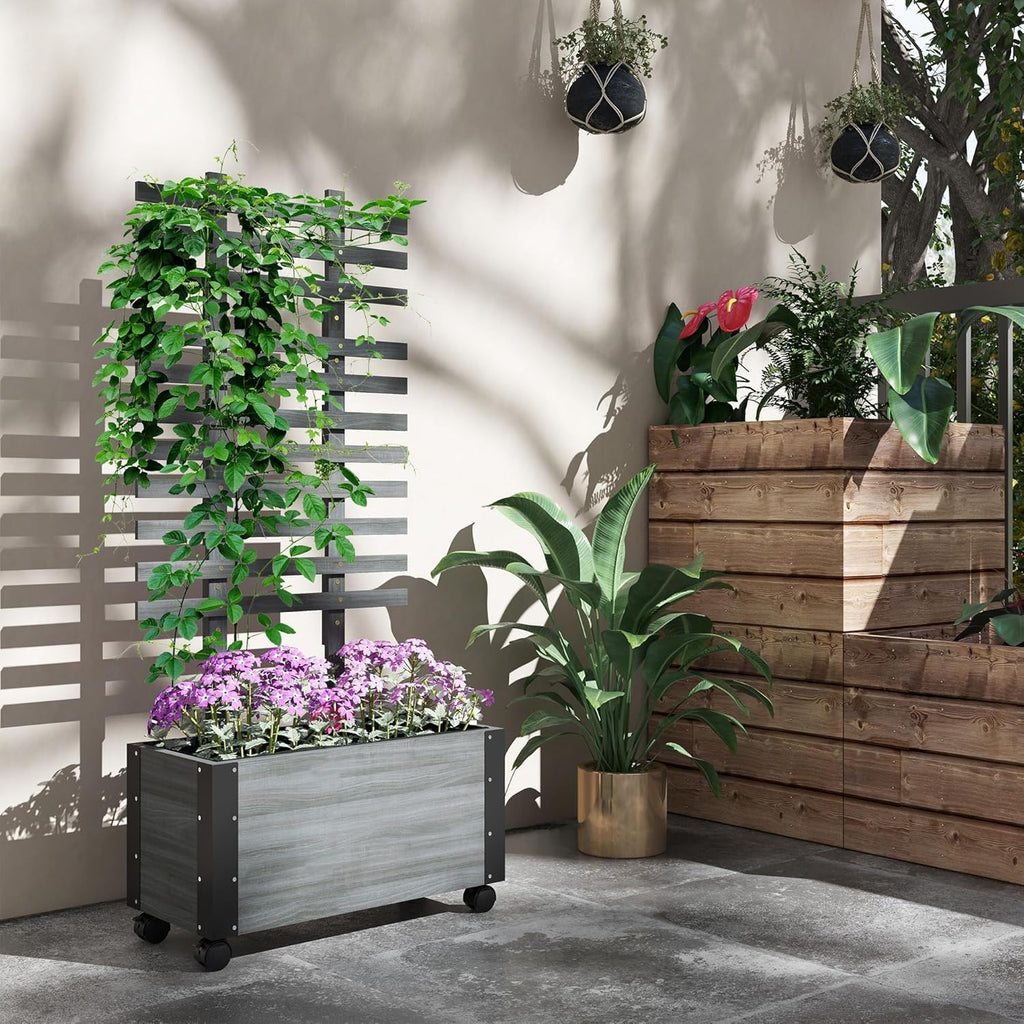 Gray Raised Garden Bed with Trellis H652866
